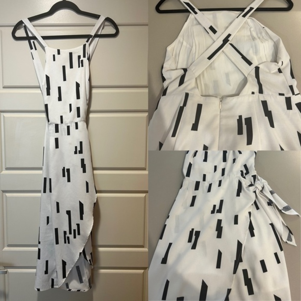 Lush Halter Faux Wrap Mini Dress Size M | Black White Summer Vacation Party